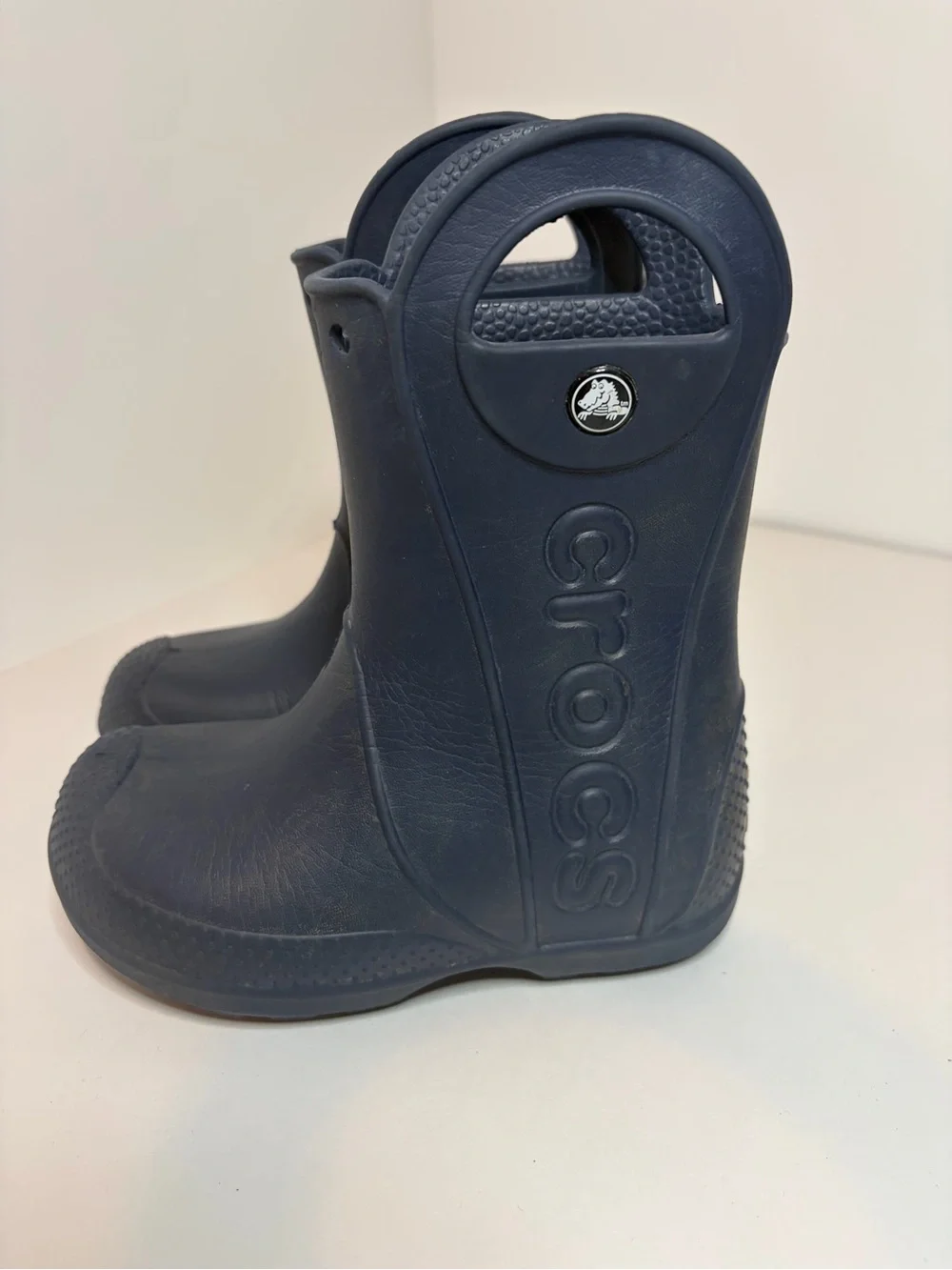 Crocs Kids Navy Blue Waterproof Rain Boots with handles Kids Size 10
